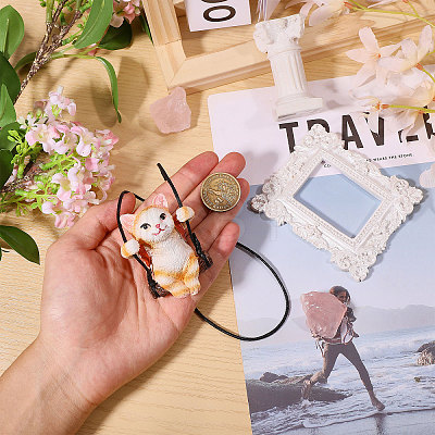 Resin Cat Pendant Decorations HJEW-WH0102-018-1