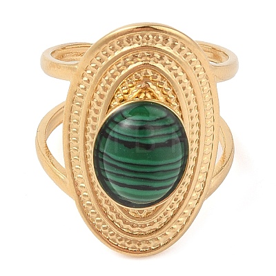 Oval Natural Malachite Finger Rings RJEW-Z057-14G-02-1