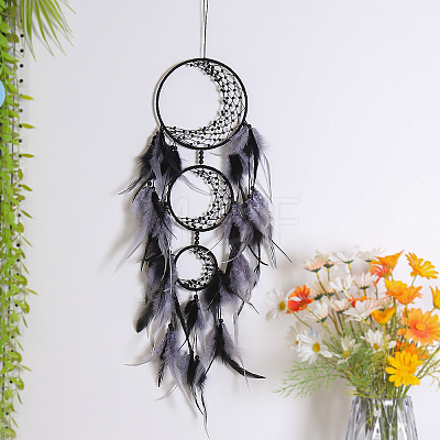 Three Circle Moon-shaped Woven Net/Web with Feather with Iron Home Crafts Wall Hanging Decoration PW-WG71485-01-1