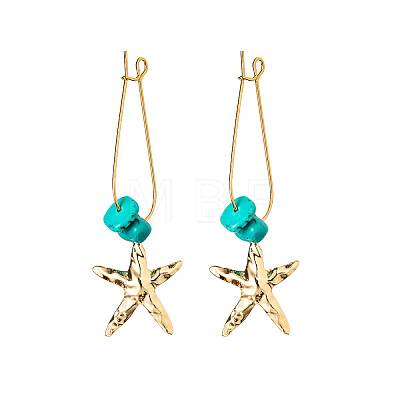 Alloy & Synthetic Turquoise Chip Hoop Earrings FS-WG5F607-01-1