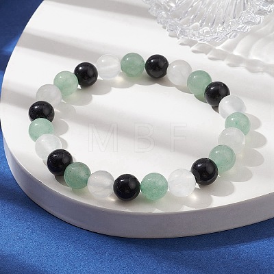 Natural Green Aventurine & Selenite & Eyeless Obsidian Round Beaded Stretch Bracelets BJEW-JB10114-01-1
