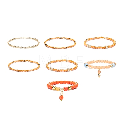 7Pcs 7 Style Natural & Synthetic Mixed Gemstone & Glass Seed Beaded Stretch Bracelets Set BJEW-JB08892-03-1