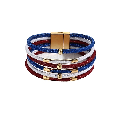 USA Flag Style Red Blue White Imitation Leather Cord Bracelets PW-WGCD218-01-1