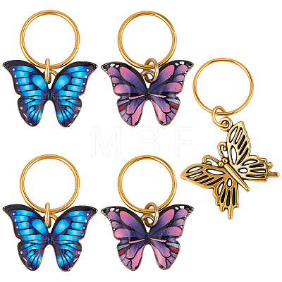 15Pcs 3 Styles Butterfly Printed Alloy Braiding Hair Pendant Decoration Clips OHAR-BM0001-04-1