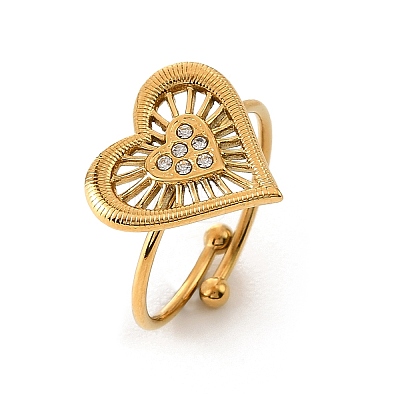 304 Stainless Steel Rhinestone Cuff Open Rings RJEW-H269-02G-1