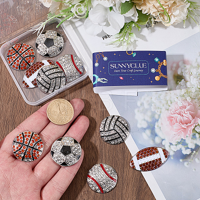 10Pcs 5 Styles Sports Balls Alloy Rhinestone Cabochons FIND-SC0023-43-1