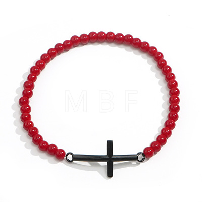 Men's Carnelian Beaded Cross Bracelet MS7461-8-1