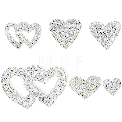 Fingerinspire 6Pcs 6 Style Heart Glitter Hotfix Rhinestone DIY-FG0002-28-1