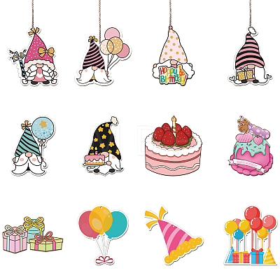 Birthday Theme Wooden Pendant Decorations WOOD-WH0037-011-1