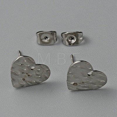 304 Stainless Steel Textured Geometry Stud Earring Findings with Hole STAS-WH0027-54I-1