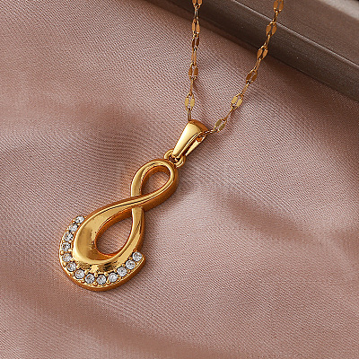 Vintage 304 Stainless Steel Crystal Rhinestone Infinity Pendant Necklaces for Women UB6493-1