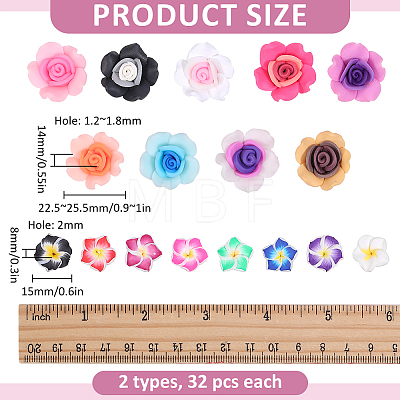 Handmade Polymer Clay 3D Flower Plumeria Beads CLAY-ME0001-08-1