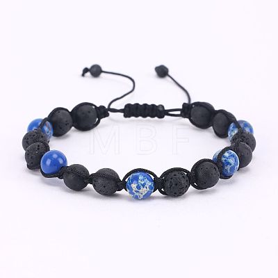 Adjustable Natural Round Lapis Lazuli Braided Bead Bracelets for Women Men DE0443-6-1