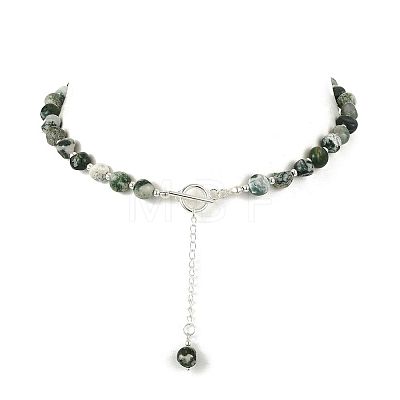 Natural Tree Agate and 304 Stainless Steel & Brass Finding Necklaces NJEW-JN06198-1