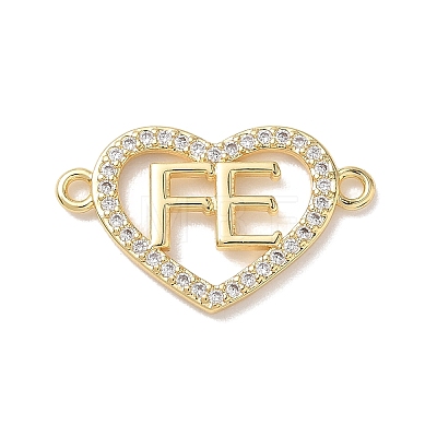 Brass Micro Pave Clear Cubic Zirconia Letter FE Links Connector Charms KK-L268-024G-01-1
