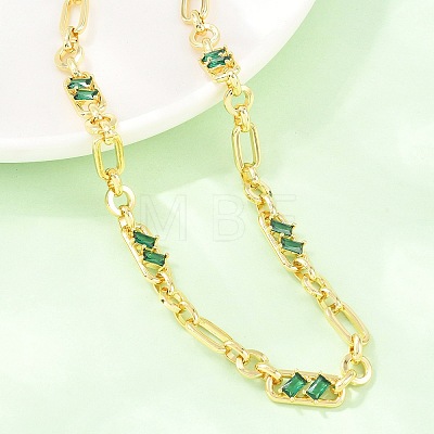 7MM Brass Pave Cubic Zirconia Figaro Chain Necklaces NJEW-D324-05G-03-1