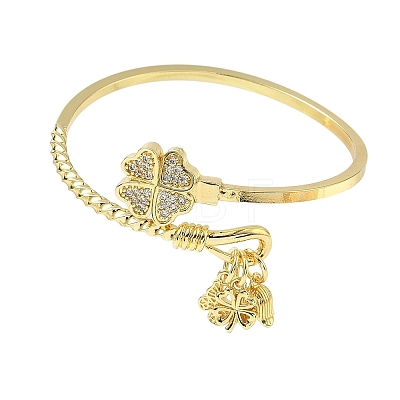 Brass Micro Pave Clear Cubic Zirconia Cuff Bangles BJEW-F513-04G-1