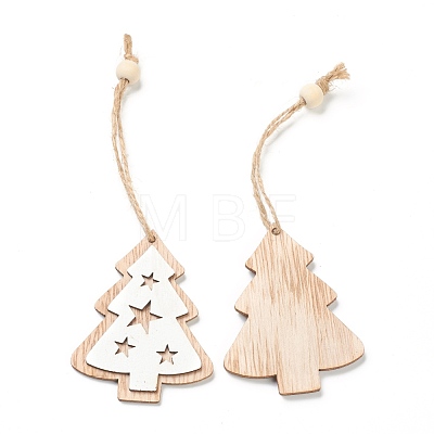 Christmas Theme Natural Wood Pendant Decorations HJEW-P010-12-1