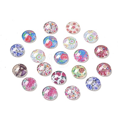 Half Round/Dome Floral Printed Glass Cabochons GGLA-A002-12mm-UU-1