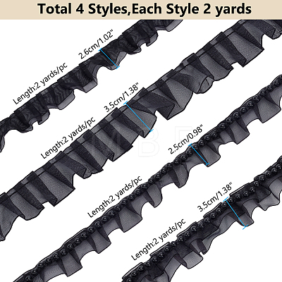WADORN 4Pcs 4 Styles Double & Single Layer Chinlon Lace Trim Fabric DIY-WR0003-87B-1