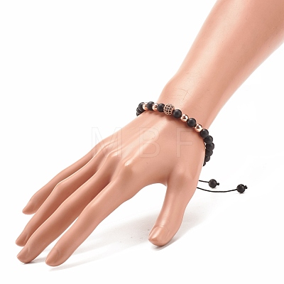 Natural Obsidian & Synthetic Hematite Braided Bead Bracelet with Cubic Zirconia BJEW-JB08117-01-1