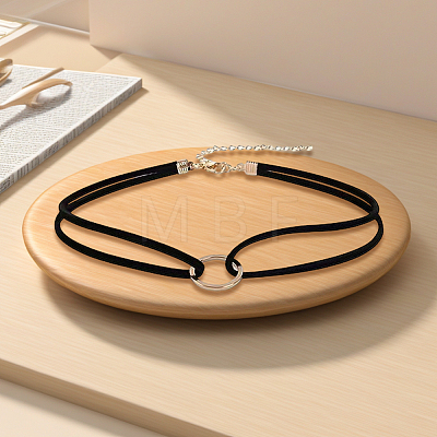 1Pc Alloy Ring Double Layer Faux Suede Cord Choker Necklaces for Women NJEW-CL0001-32-1