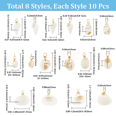 80Pcs 8 Styles Natural Mixed Shell Pendants PALLOY-BM00008-1