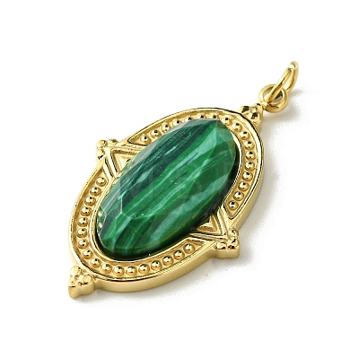 Ion Plating(IP) 304 Stainless Steel Pave Faceted Synthetic Malachite Pendants FIND-Z028-40B-1