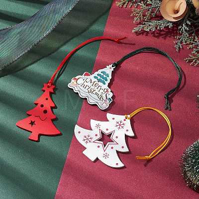 Christmas Wood Christmas Tree Pendant Decorations HJEW-JM02166-1