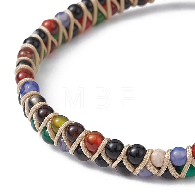 Natural Agate Round Braided Bead Bracelets BJEW-JB09840-02-1