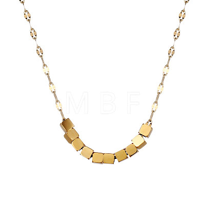 304 Stainless Steel Geometric Square Beaded Pendant Dapped Chain Necklaces for Women WG5ACA6-02-1