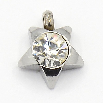 201 Stainless Steel Rhinestone Star Charm Pendants RB-M030-01-1