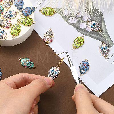 25Pcs 5 Styles Cinco de Mayo Sugar Skull Alloy Enamel Connector Charms ENAM-CJ0003-53-1