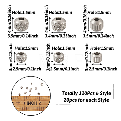Mega Pet 120Pcs 6 Style 303 Stainless Steel Spacer Beads STAS-MP0001-02-1