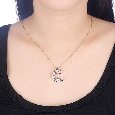 Fashion Tin Alloy Enamel Initial Pendant Necklaces NJEW-BB20985-C-1
