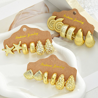 9 Pairs CCB Plastic Textured Stud Earrings FS-WGE96FE-01-1