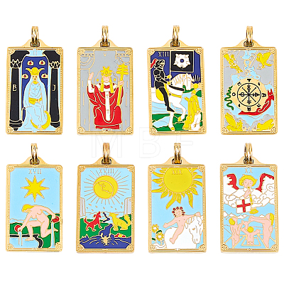 8Pcs 8 Styles Tarot 304 Stainless Steel Enamel Pendants STAS-DC0017-30-1