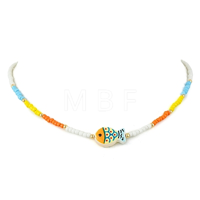 Glass & Brass Beaded Necklaces NJEW-JN06622-1