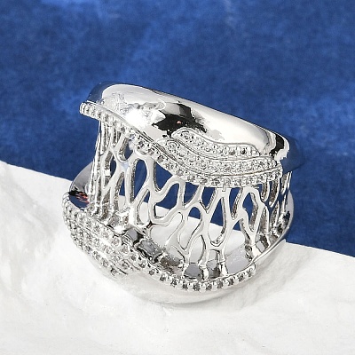 Brass Micro Pave Clear Cubic Zirconia Open Cuff Rings for Women RJEW-A059-05P-1