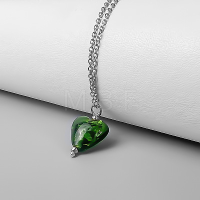 Handmade Lampwork Heart Pendant 201 Stainless Steel Cable Chain Necklaces for Women WGA30C4-04-1