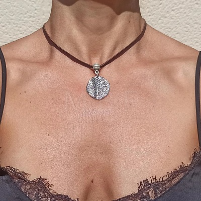 Alloy Textured Coin Pendant Adjustable Imitation Leather Cord Necklaces for Women WG8C2B1-01-1