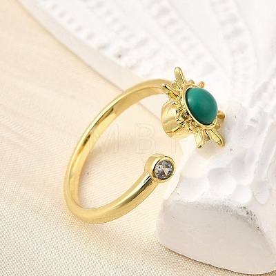 Brass Pave Cubic Zirconia Open Cuff Rings for Women RJEW-U056-01G-1