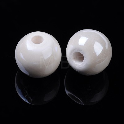 Pearlized Handmade Porcelain Round Beads PORC-S489-10mm-01-1