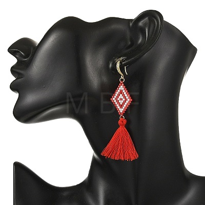 Glass Seed Beads & Brass Dangle Earrings for Women EJEW-MZ00800-02-1