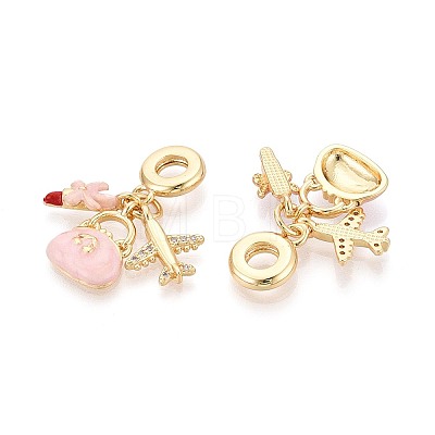 Brass Micro Pave Clear Cubic Zirconia and Enamel European Dangle Charms X-KK-T079-81G-1