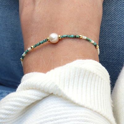 Imitation Pearl Round and Glass Seed Beaded Stretch Bracelets for Women ZU0307-1