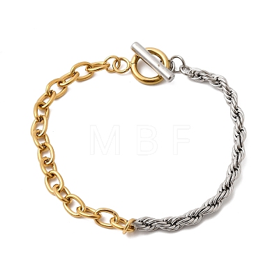 Two Tone 304 Stainless Steel Cable Chain & Rope Chain Bracelets for Women BJEW-G786-01GP-01-1