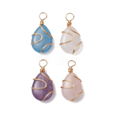 Natural Mixed Stone Copper Wire Wrapped Pendants PALLOY-JF02607-1