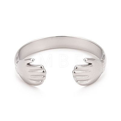 Non-Tarnish 304 Stainless Steel Double Hand Hug Open Cuff Ring for Women RJEW-C025-08B-P-1