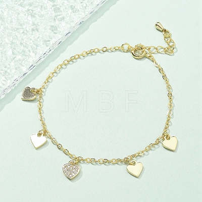 Brass Micro Pave Clear Cubic Zirconia Charm Bracelets for Women BJEW-C083-07G-1